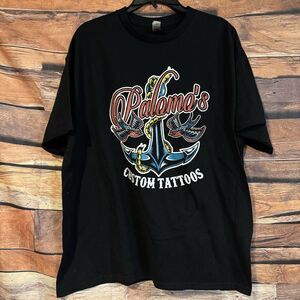 Palomo's Custom Tattoos T-Shirt Mens XL Black Anchor Swallow Tattoo Art Graphic